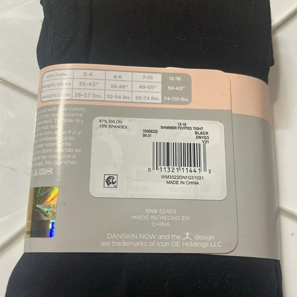 NEW  Danskin Now black footed shimmer gymnastic dance tights‎ multiple sizes